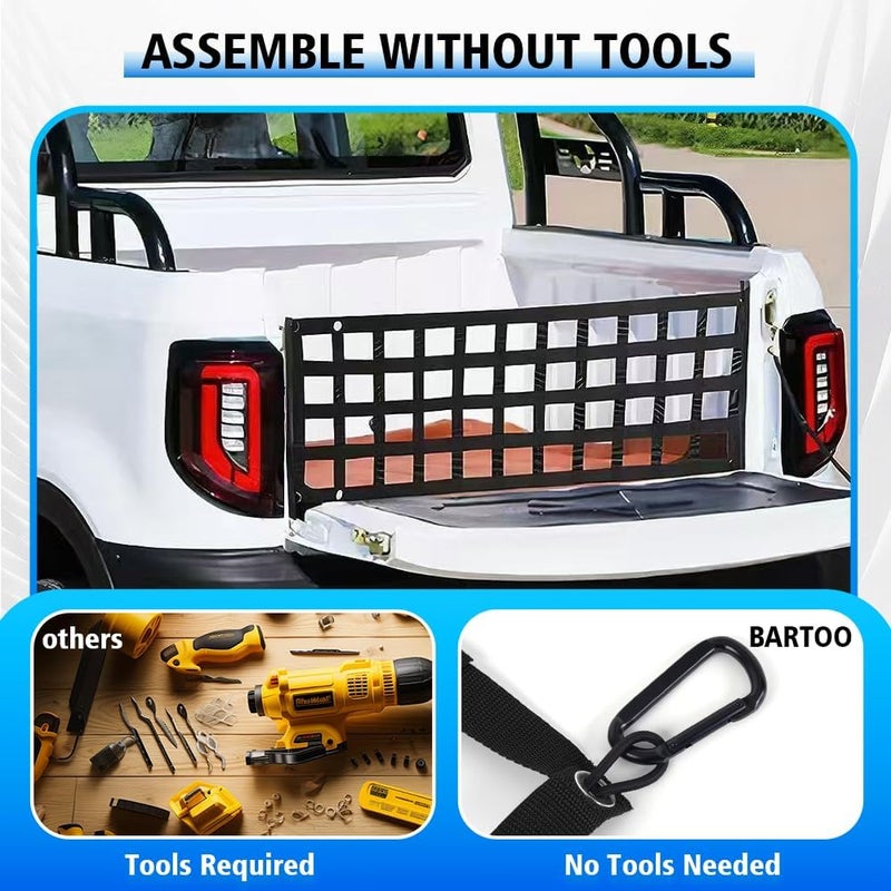 BARTOO Tailgate Net for Pickup Truck Bed, 60'' x 18'' Tailgate Mesh Cargo Net for Full Size Truck, Heavy Duty Cargo Netting with Hooks for Chevrolet, Ford, Toyota, GMC, Jeep, Black - Image 5